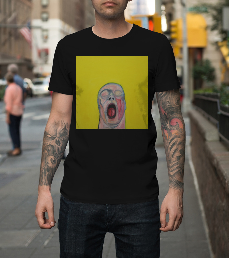 Yellow Scream Painting with Open-Mouthed Figure on Bright Background T-Shirt