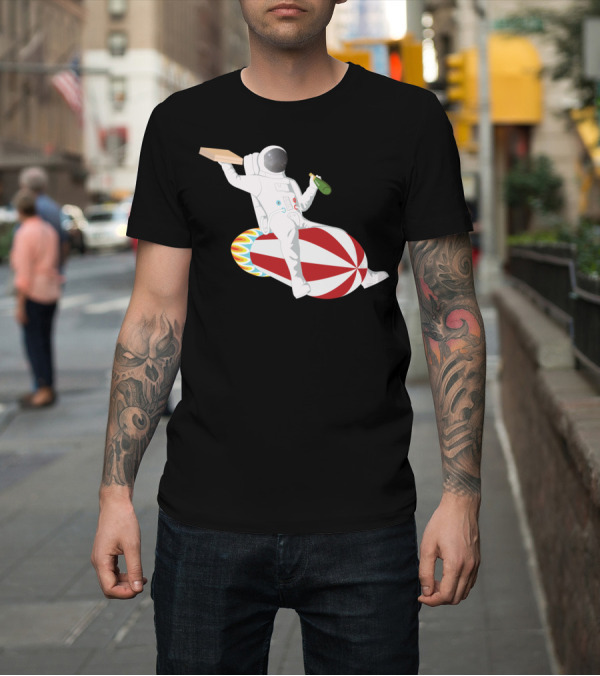 Shirt: Astronaut Riding Rocket with Pizza and Champagne T-Shirt Astronaut Riding Rocket with Pizza and Champagne T-Shirt