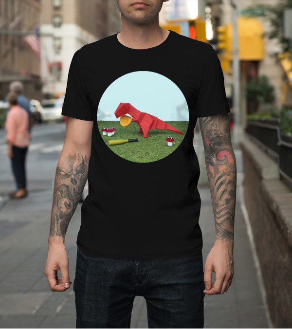 Shirt: Yes Rex Can Dinosaur With Baseball Bat and Mushrooms T-Shirt Yes Rex Can Dinosaur With Baseball Bat and Mushrooms T-Shirt
