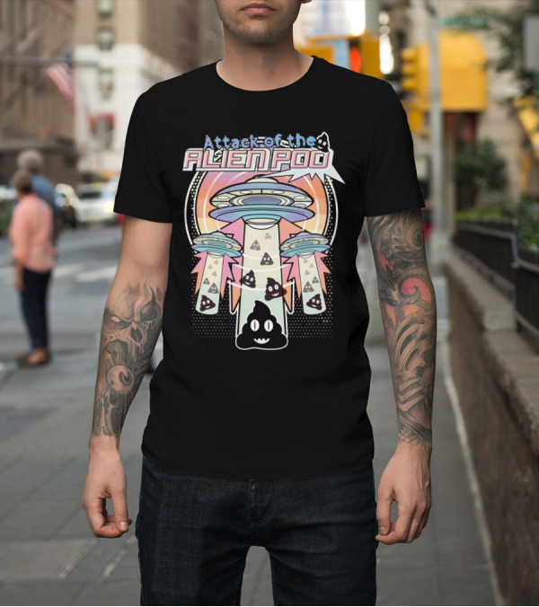 Shirt: Attack Of The Alien Poo UFO Beaming Up Poop Emoji T-Shirt Attack Of The Alien Poo UFO Beaming Up Poop Emoji T-Shirt