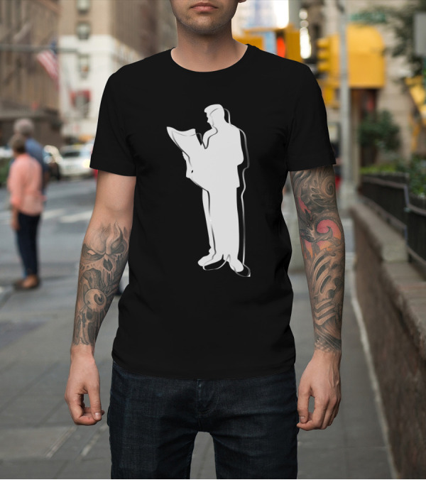 Shirt: Reading Newspaper Silhouette Outline T-Shirt Reading Newspaper Silhouette Outline T-Shirt