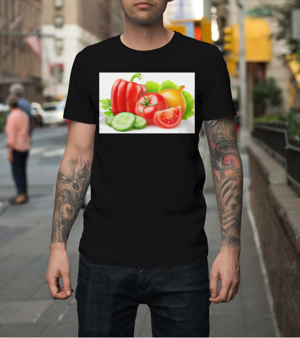 Shirt: Mixed Vegetables Pepper Tomato Cucumber Onion T-Shirt Mixed Vegetables Pepper Tomato Cucumber Onion T-Shirt