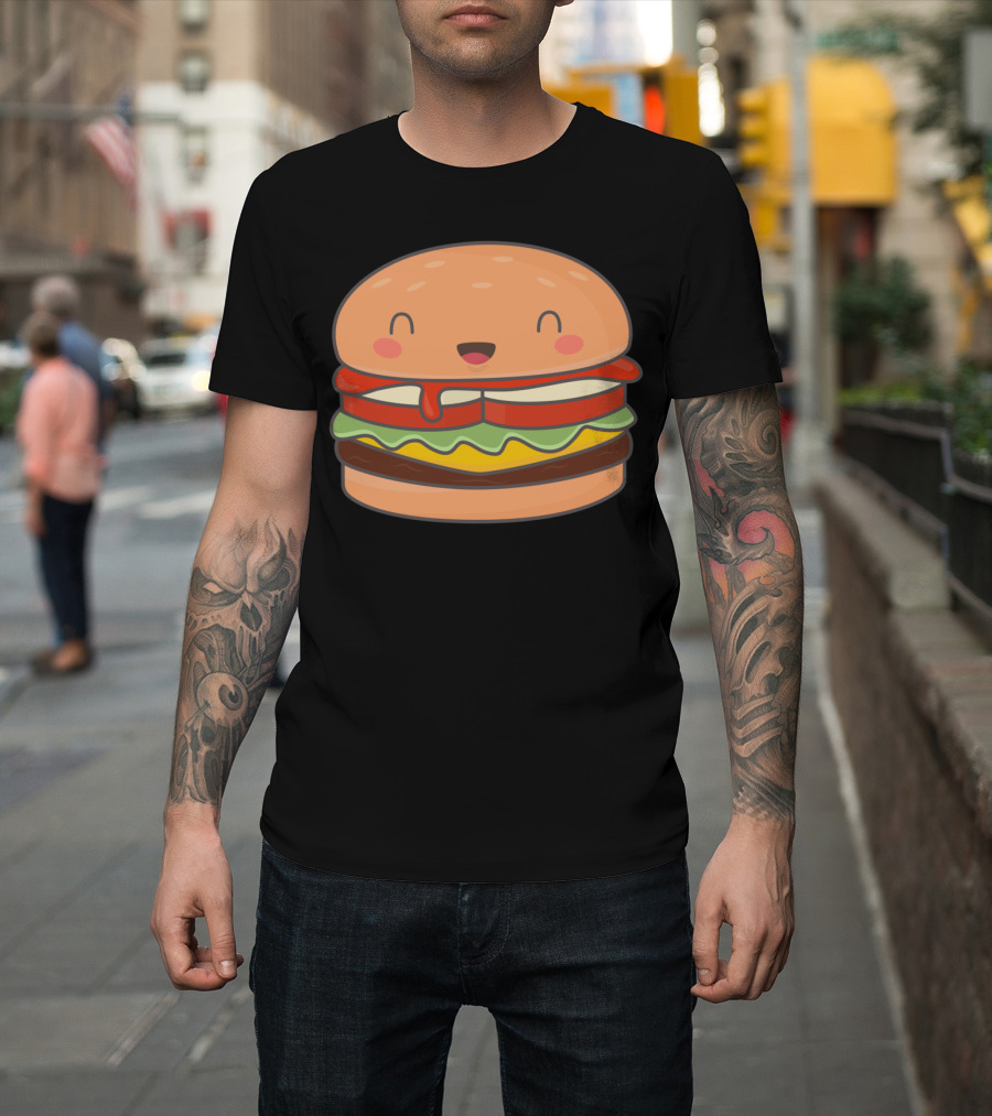 Kawaii Happy Burger Face with Cute Smile T-Shirt