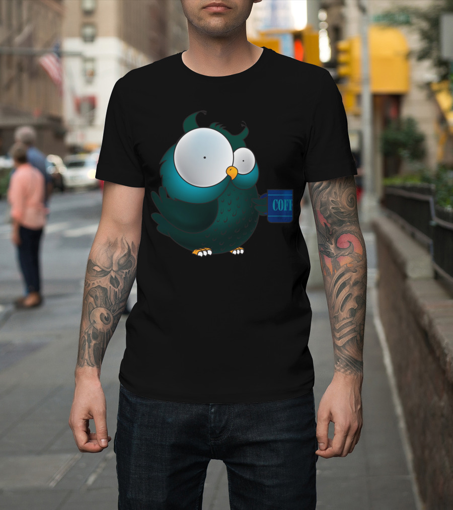 Coffee Addict Owl Mug Mood T-Shirt