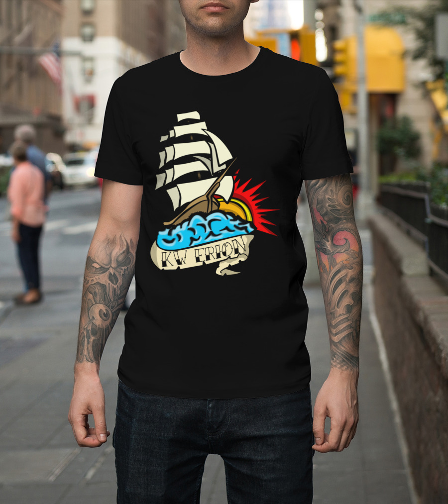 KW TATTOO Ship, Waves, Sunburst T-Shirt