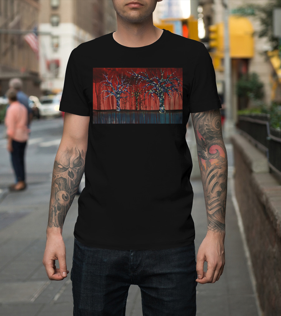 Birches Natural Forest Scene with Vivid Colors and Abstract Trees T-Shirt