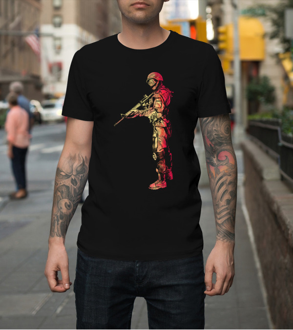 Shirt: Last Man Standing Soldier Silhouette with Rifle T-Shirt Last Man Standing Soldier Silhouette with Rifle T-Shirt
