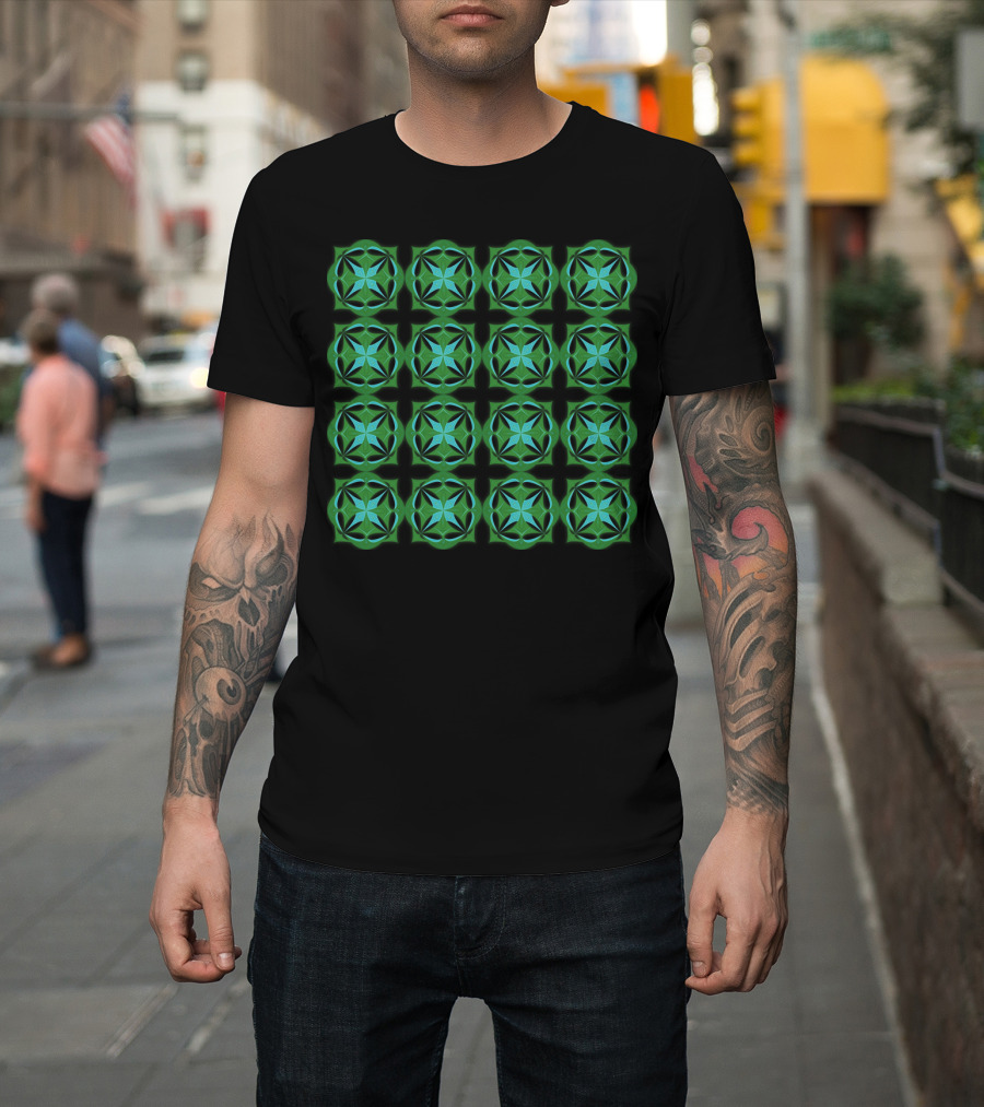 Psychedelic Geometric Green and Blue T-Shirt