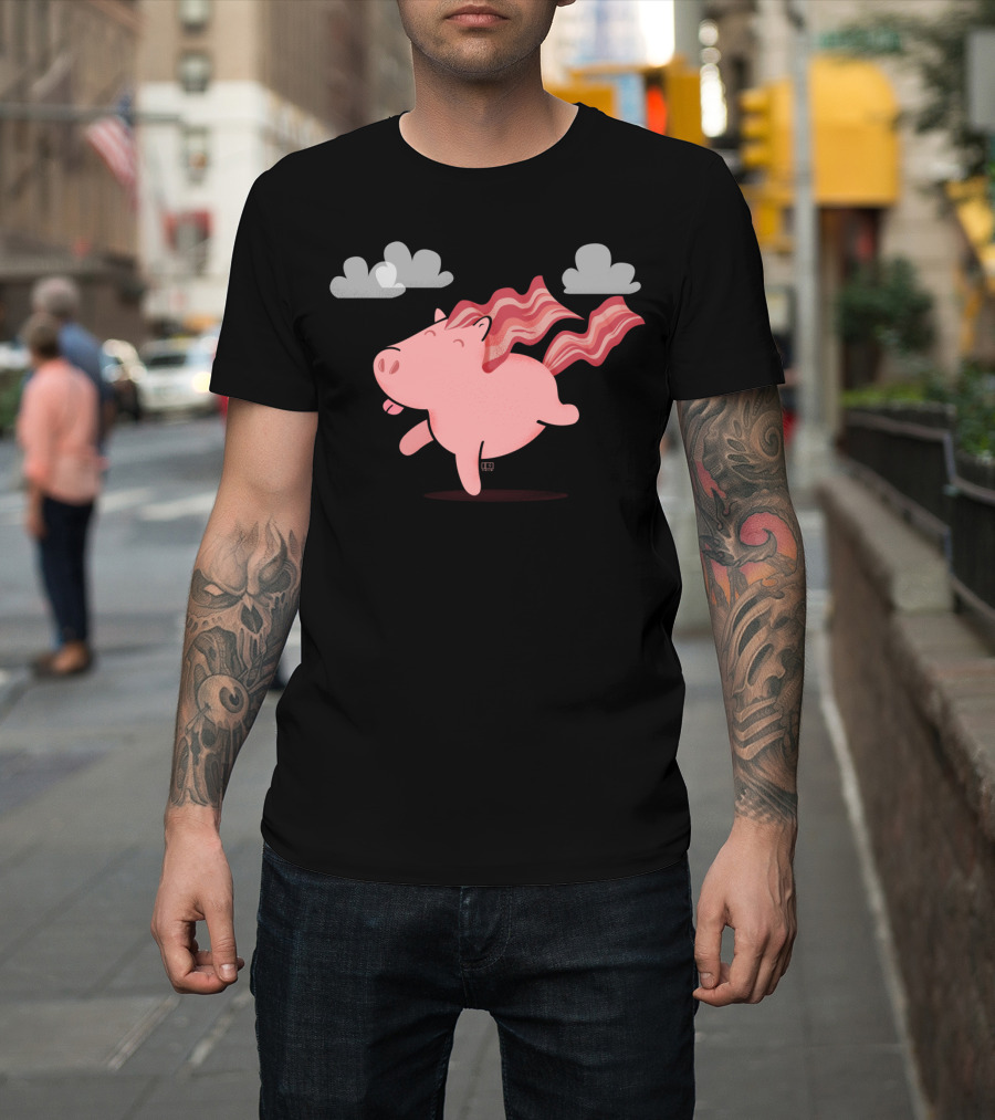 Bacon Horse Flying Pig with Bacon Mane and Clouds T-Shirt
