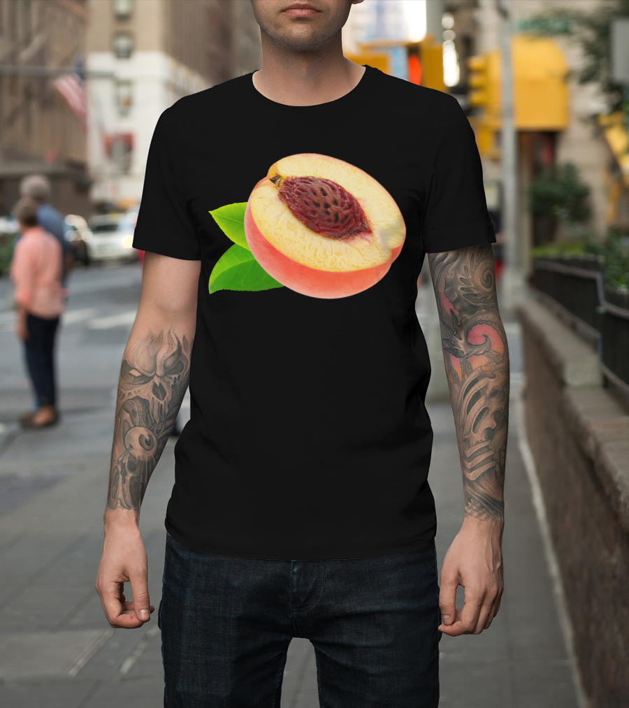 Half Of Peach Still Life with Leaves T-Shirt