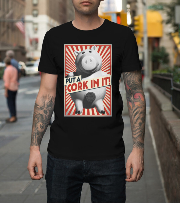 Shirt: PUT A CORK IN IT Pig Pop Art Style Red Stripes T-Shirt PUT A CORK IN IT Pig Pop Art Style Red Stripes T-Shirt