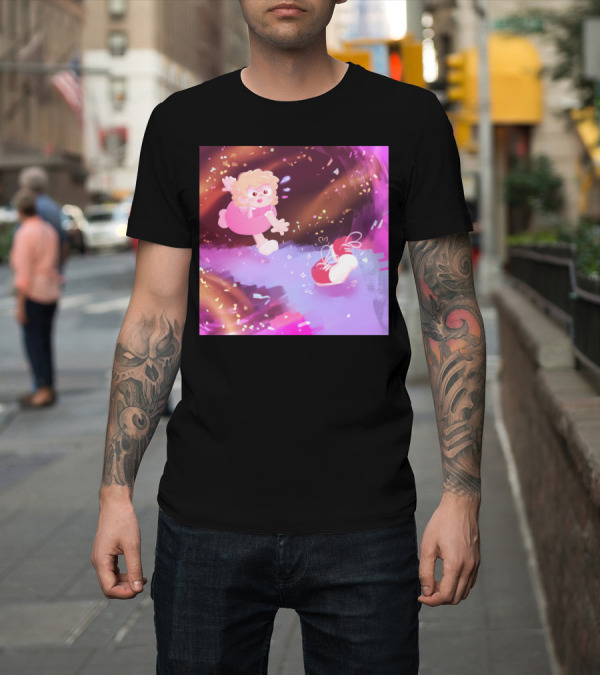 Shirt: Chase Chase Chase Pink Dress Girl Chasing Red Shoes in Magic Swirl T-Shirt Chase Chase Chase Pink Dress Girl Chasing Red Shoes in Magic Swirl T-Shirt