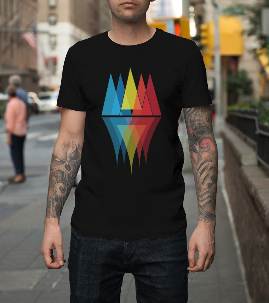 Mountain Reflections Colorful Geometric Triangles Symmetrical Mirror T-Shirt