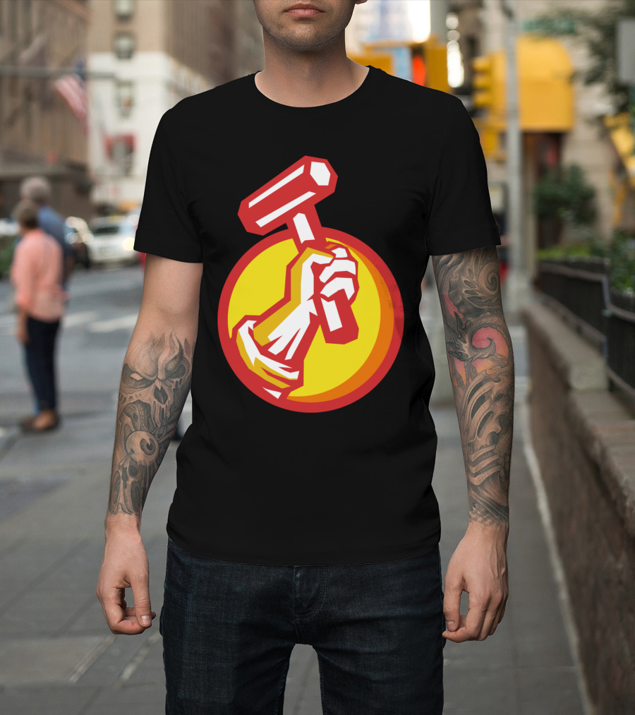 Union Worker Hammer Hand Yellow Circle T-Shirt