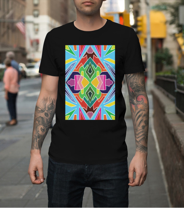 Shirt: Rainbow Geometric Shield Pattern Block T-Shirt Rainbow Geometric Shield Pattern Block T-Shirt