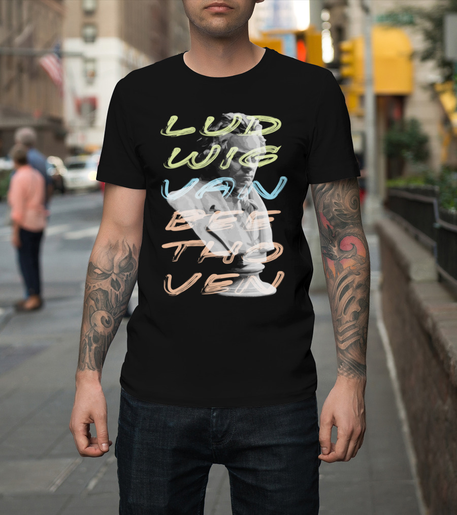 Ludwig Van Beethoven Bust in Neon Typography T-Shirt