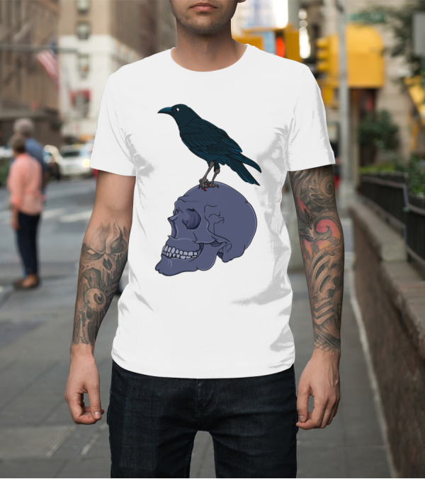 Shirt: Raven Perched on Human Skull T-Shirt Raven Perched on Human Skull T-Shirt