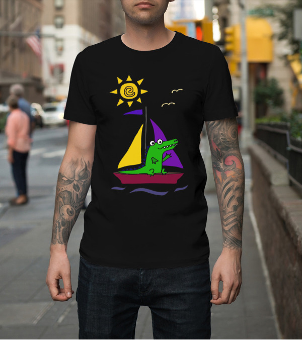 Shirt: Cool Funny Alligator on Colorful Sailboat Under Shining Sun T-Shirt Cool Funny Alligator on Colorful Sailboat Under Shining Sun T-Shirt