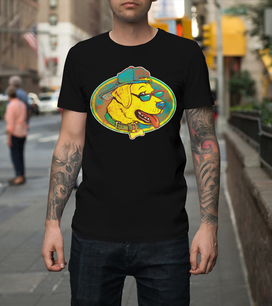 Cool Golden Retriever with Shades and Backwards Cap T-Shirt