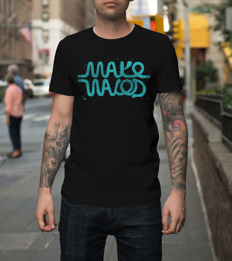 Make Waves Distorted Reflection Aqua Typography T-Shirt