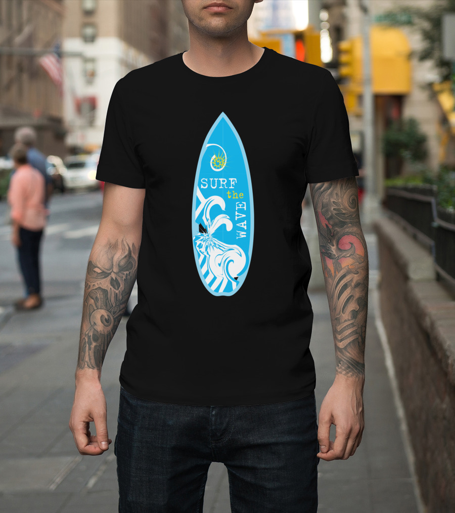 Surf the Wave Blue Surfboard with White T-Shirt