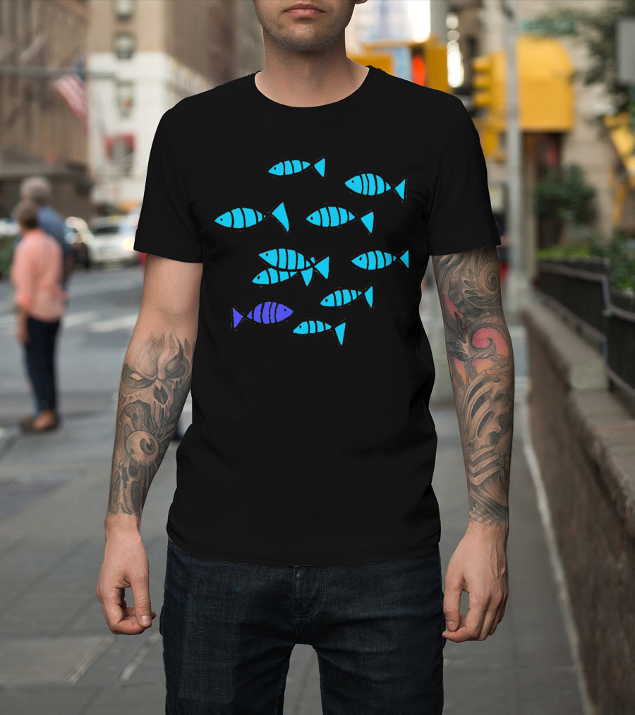 Be Different Blue and Purple Fish Contrast T-Shirt