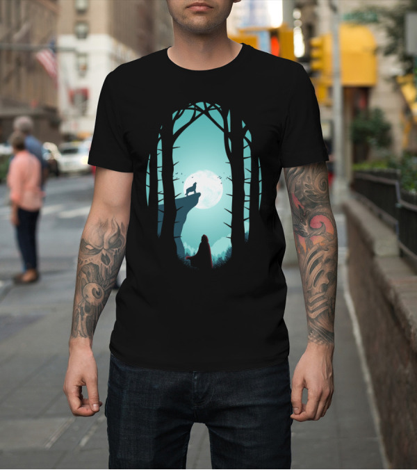 Shirt: Full Moon Wolf Howling in Forest at Night T-Shirt Full Moon Wolf Howling in Forest at Night T-Shirt