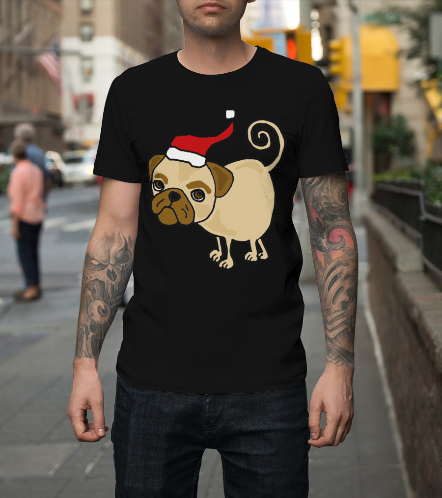 Funny Christmas Pug With Santa Hat Original T-Shirt