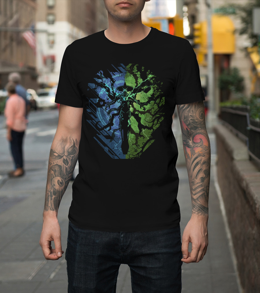 TechnoArcane Cyborg Fusion with Electric Energy Burst T-Shirt