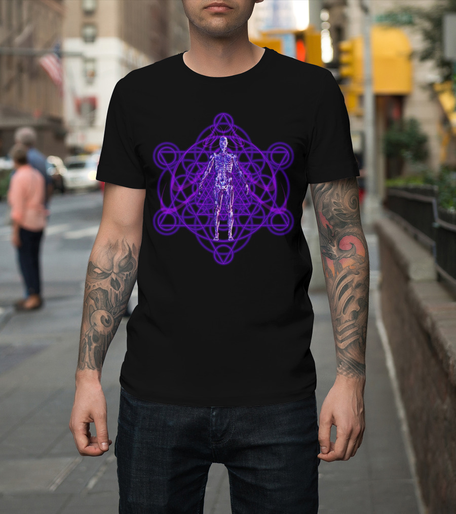 Sacred Geometry Human Body Metatron's Cube Holographic Anatomy T-Shirt