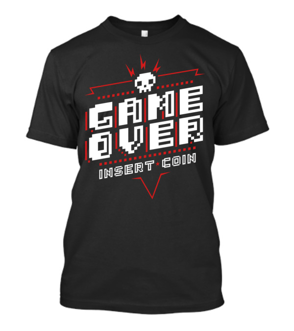 Game Over Insert Coin Red Pixel Skull T-Shirt