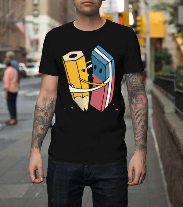 Shirt: Pencil and Eraser Hugging Love T-Shirt Pencil and Eraser Hugging Love T-Shirt
