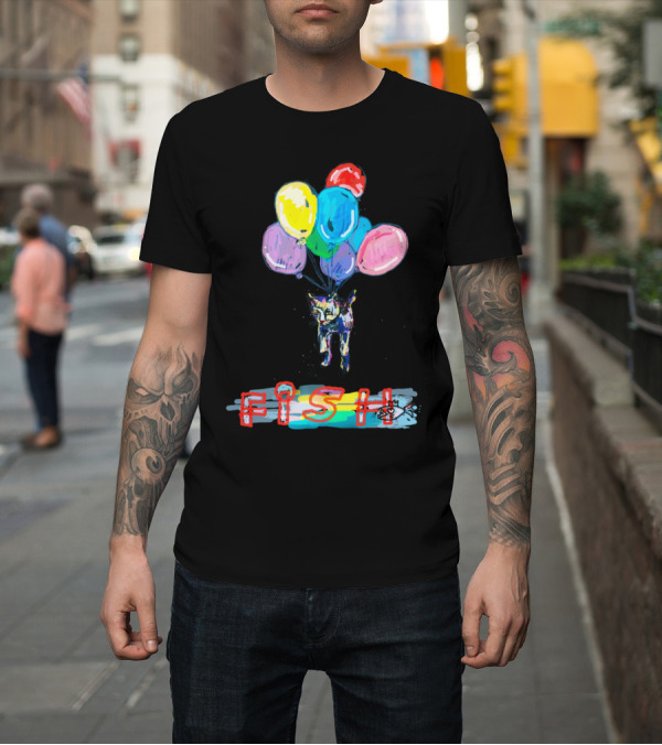 Shirt: Fish Balloon Ride with Cat and Colorful Air Journey T-Shirt Fish Balloon Ride with Cat and Colorful Air Journey T-Shirt