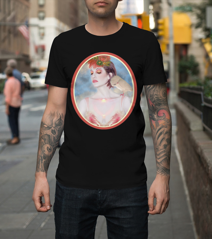 The Avian Dream Enchanting Portrait with Bird and Blossoms T-Shirt