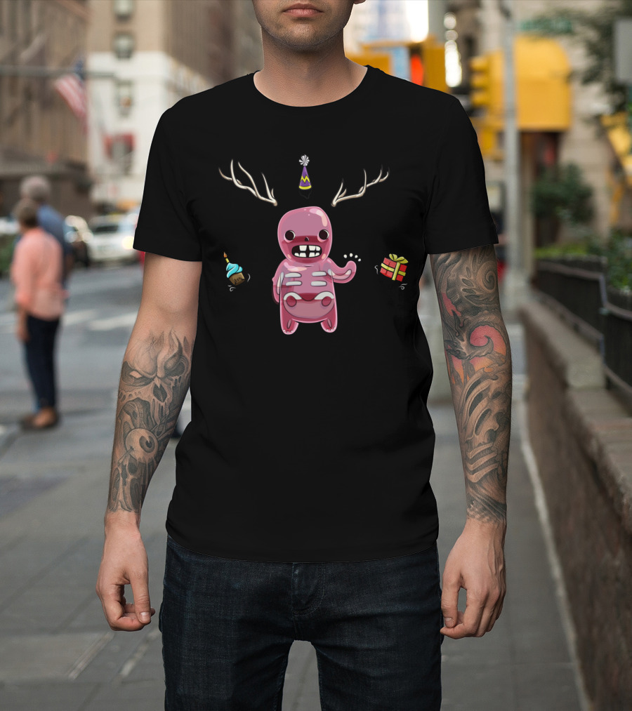 The Birthy of Skelly Jelly Antlered Party Greeting with Cupcake and Gift T-Shirt
