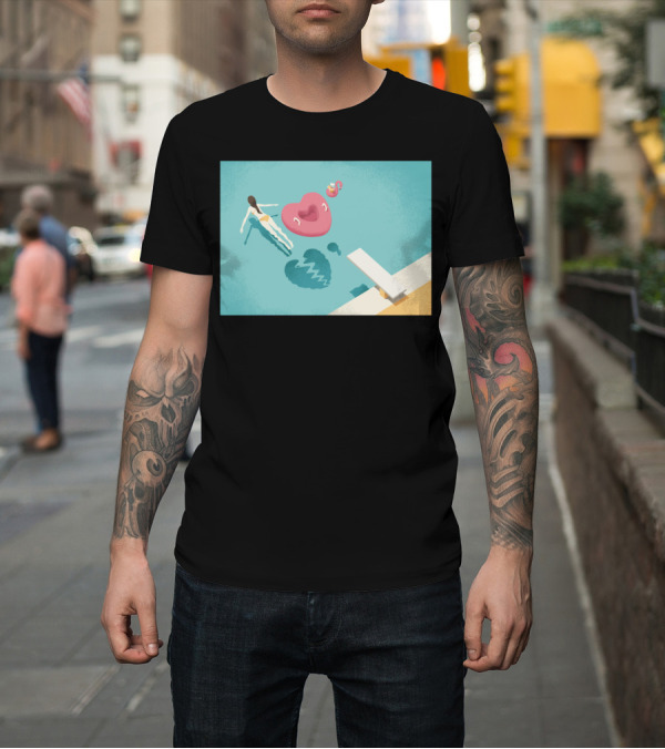 Shirt: Breaking Heart Pool Float with Diver Shadow T-Shirt Breaking Heart Pool Float with Diver Shadow T-Shirt