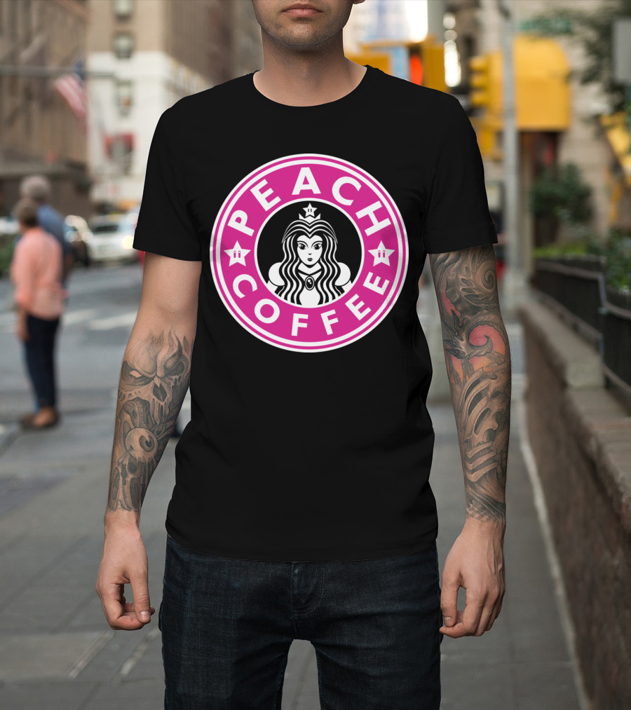 PEACH COFFEE PRINCESS STAR CROWN CIRCLE T-Shirt