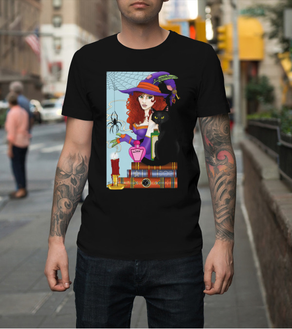 Shirt: Cat Book And Candle Witch's Potion Spider Web T-Shirt Cat Book And Candle Witch's Potion Spider Web T-Shirt