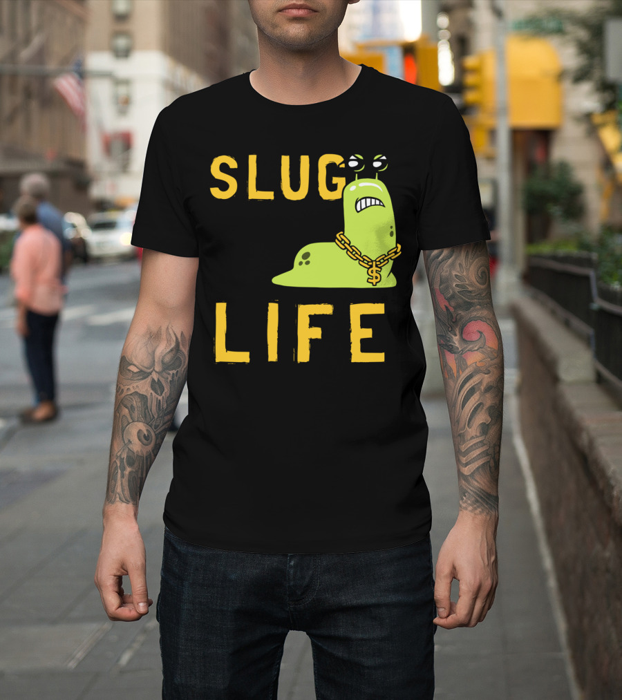 SLUG LIFE Grumpy Dollar Sign Chain Green Slug Cartoon T-Shirt