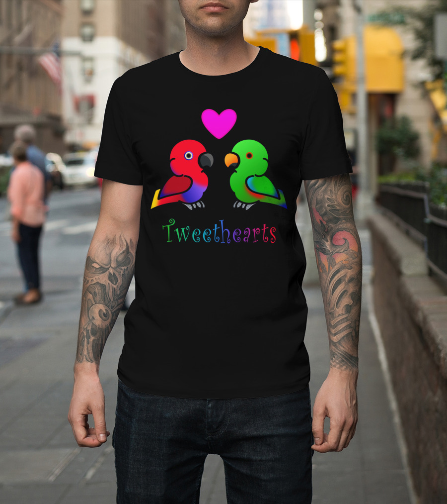 Tweethearts Eclectus Parrots in Love with Heart T-Shirt
