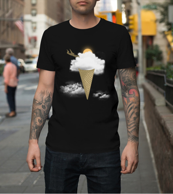 Shirt: Dream Cream Cloud Ice Cream Cone with Airplane and Sun T-Shirt Dream Cream Cloud Ice Cream Cone with Airplane and Sun T-Shirt