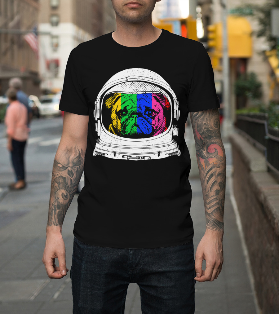 Astronaut Pug in Multicolor Spacesuit Helmet T-Shirt