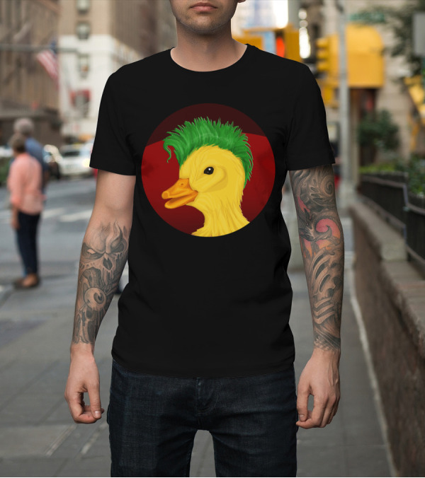 Shirt: Punk Duck Green Mohawk Chest Print Hood T-Shirt Punk Duck Green Mohawk Chest Print Hood T-Shirt