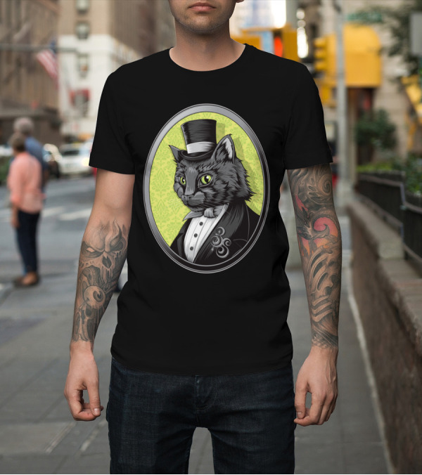 Shirt: The Gentleman Cat in Top Hat and Tuxedo Oval T-Shirt The Gentleman Cat in Top Hat and Tuxedo Oval T-Shirt