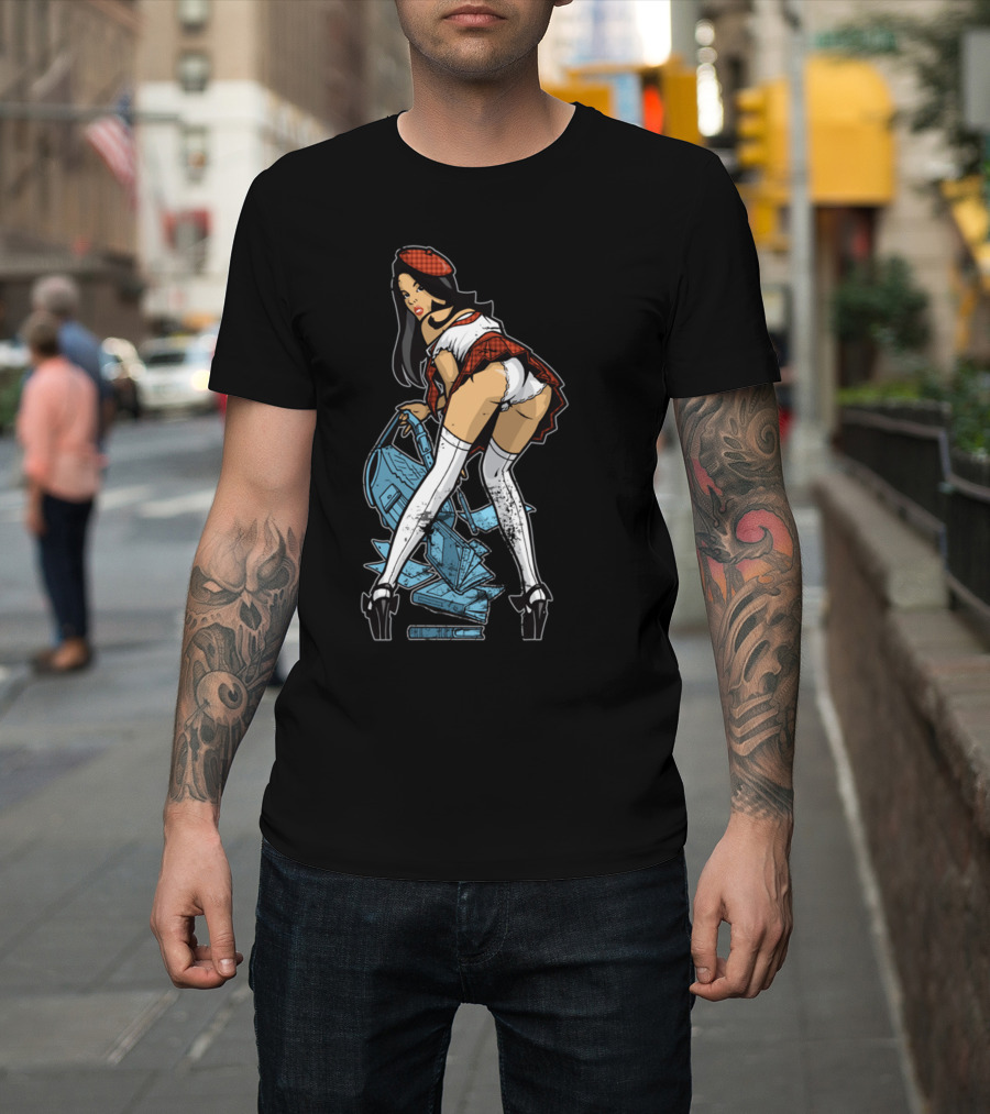 Unlucky Robman Pin-Up Style with Red Plaid Beret and Schoolgirl T-Shirt