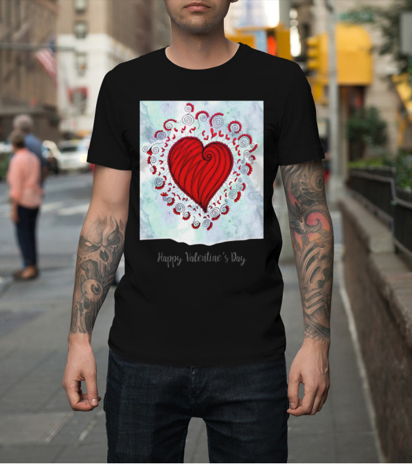 Shirt: Happy Valentine's Day Red Heart Swirls and Floral T-Shirt Happy Valentine's Day Red Heart Swirls and Floral T-Shirt