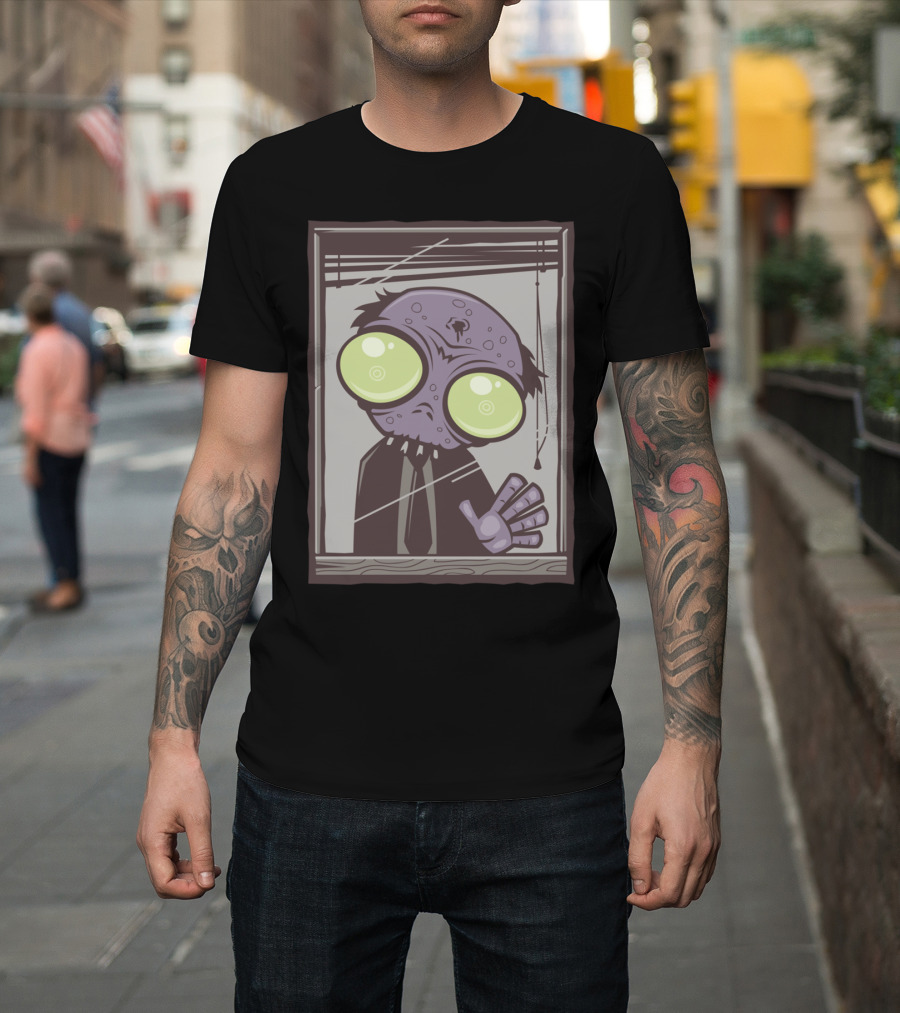 Office Zombie Peering Through Window with Glowing Eyes T-Shirt