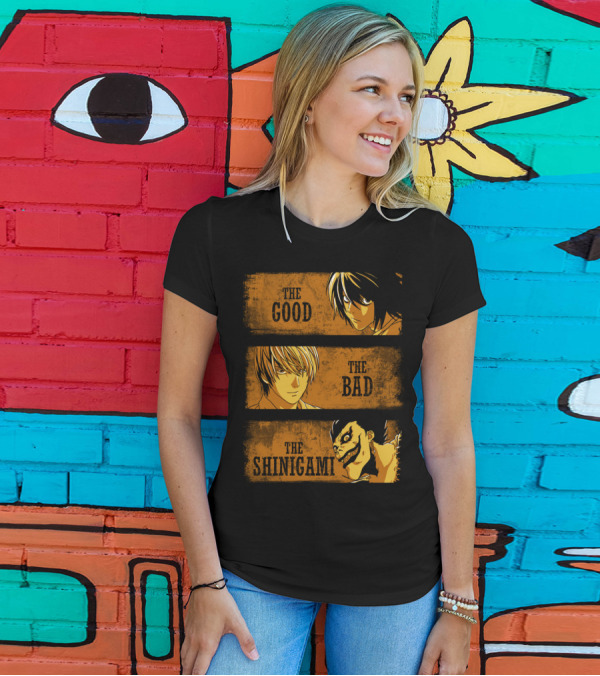 The Good The Bad And The Shinigami Death Note Characters L Light Ryuk T-Shirt