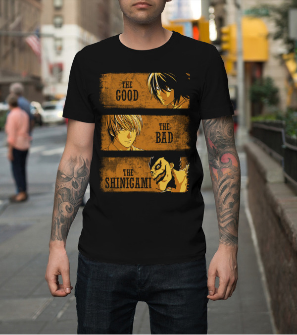 Shirt: The Good The Bad And The Shinigami Death Note Characters L Light Ryuk T-Shirt The Good The Bad And The Shinigami Death Note Characters L Light Ryuk T-Shirt