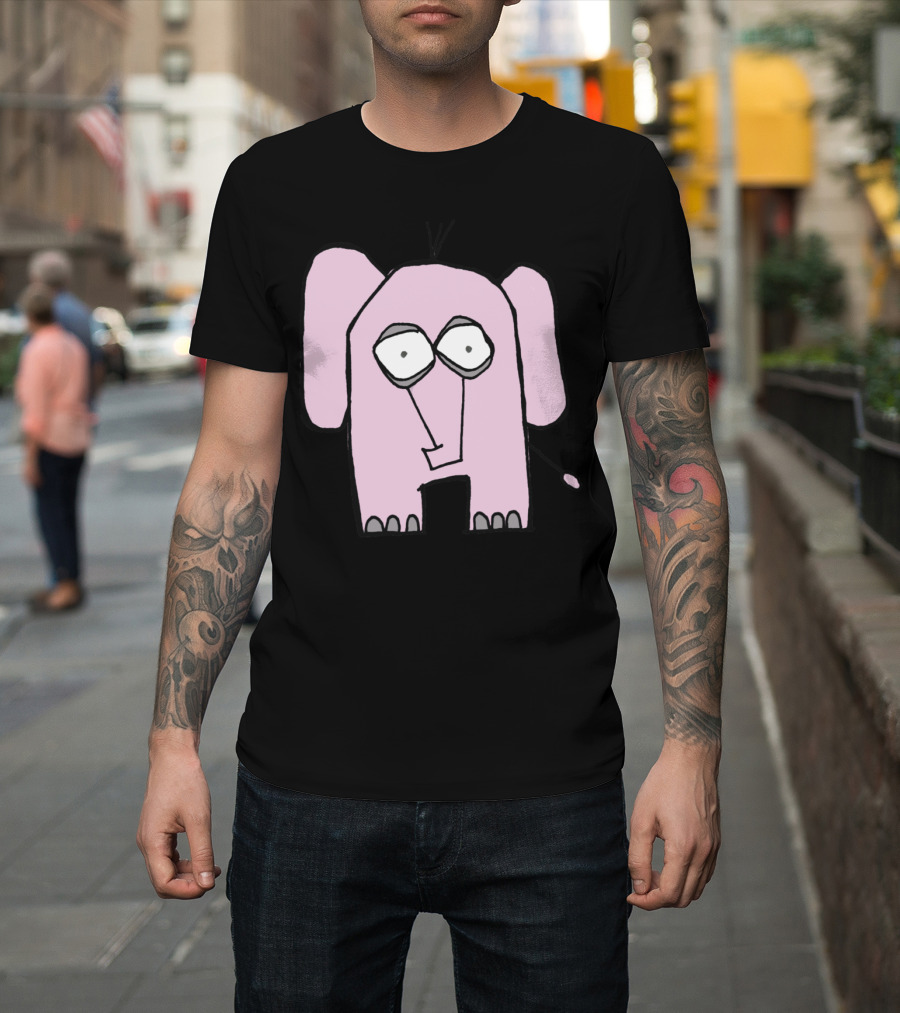 Jimi The Pink Elephant Cartoon Drawing T-Shirt